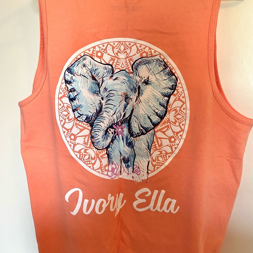 Ivory Ella orange elephant tank top Women’s size Large